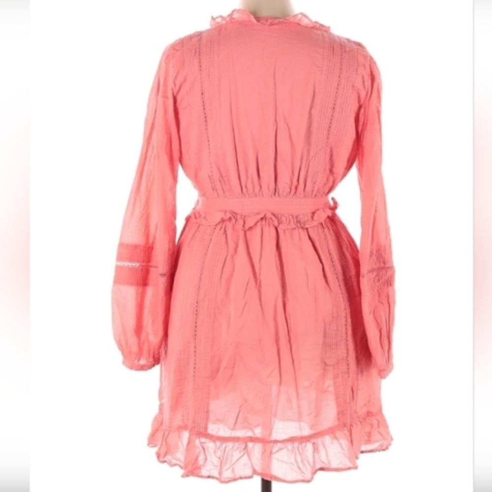 Scotch & Soda Organic Cotton Boho Ruffle Mini Dress XL Pink Button Front - Picture 5 of 10